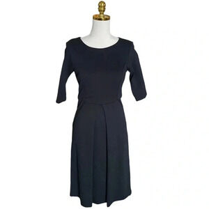 BROOKS BROTHERS | Classic Black Single Pleat A-Line Midi Sheath Dress Size 0